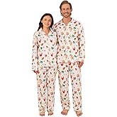 KOMEIANA Christmas Pajamas for Adult Women Men Button Down Pjs Couples Pijamas Matching Sets Holiday Sleepwear Loungewear