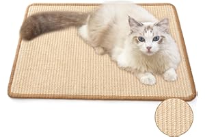 FUKUMARU Cat Scratcher Mat, 23.6 X 15.7 Inch Natural Sisal Cat Scratch Mats, Horizontal Cat Floor Scratching Pad Rug with Sticky Tapes, Protect Sofa and Carpet