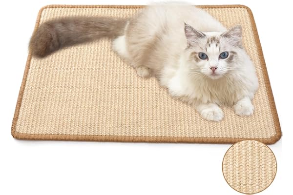 FUKUMARU Cat Scratcher Mat, 60 X 40 CM Natural Sisal Cat Scratch Mats, Horizontal Cat Floor Scratching Pad Rug, Protect Couch
