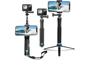 TELESIN Selfie Stick with Tripod Phone Holder, Waterproof Selfie Pole Aluminum Extendable Monopod for GoPro Max Hero 11/10/9/