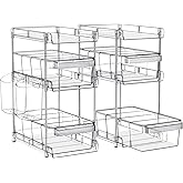Clear Bathroom Organizers 2 Sets 3 Tier, Pull Out Organizer and Storage with 2 Cups, Slide Out Drawer Storage Container with 6 Dividers, Multi-Purpose Bathroom Organizer, Kitchen Under Sink Organizer