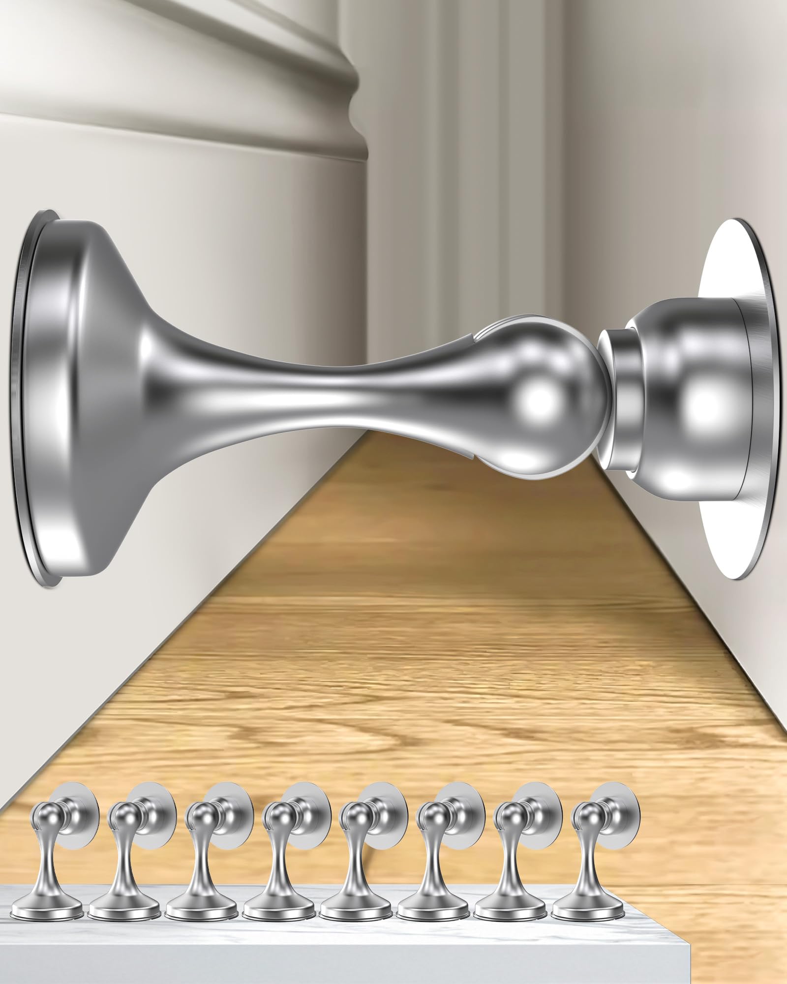 Crosize Magnetic Door Stoppers 8 Pack, Stainless Steel Door Stops, Silver