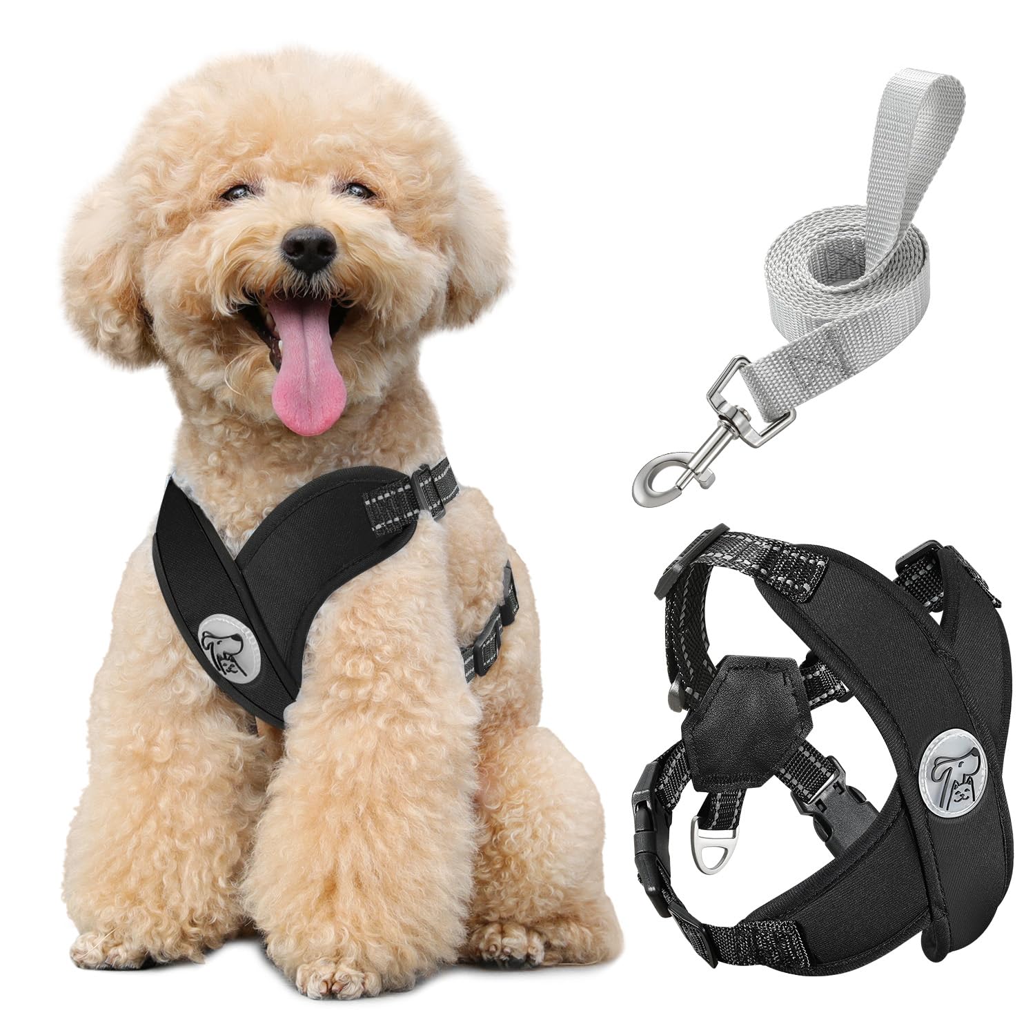 Pawaboo Puppy Harness and Lead Sets, Small Dog Harness X-Frame No Pull No Choke, Dog Vest Harness Adjustable for Small Medium Sized Dogs, Soft Breathable Pet Harness Walking Outing Outing (M, Black)