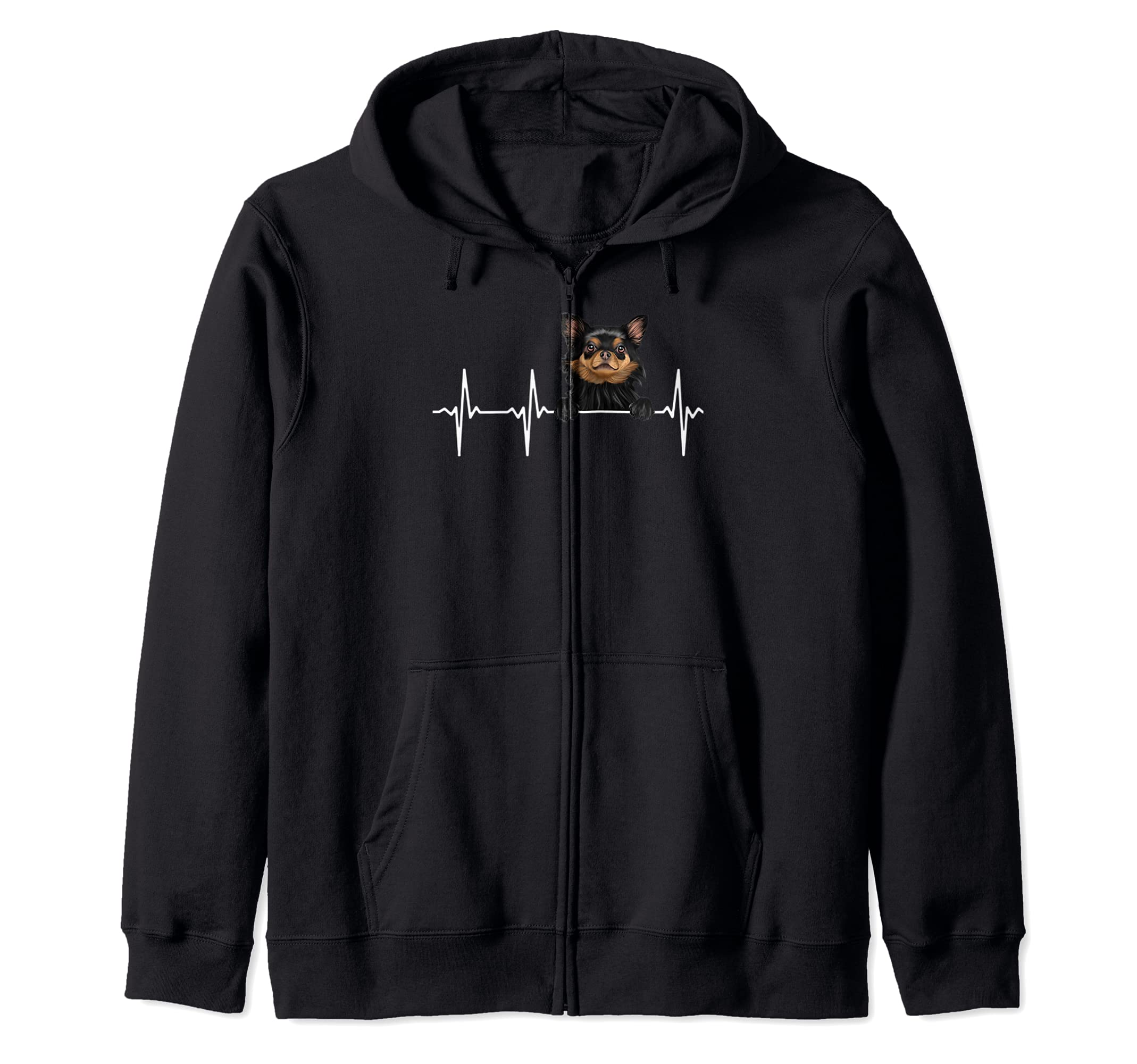 Funny Dog Heartbeat For Black Chihuahua Lovers Zip Hoodie