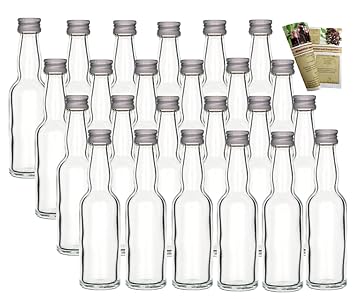 30er Set leere Mini Glasflaschen 'Lang' 20 ml Glasfläschchen kleine Flaschen incl. Schraubverschluss, Likörflaschen zum selbst Abfüllen Schnapsflaschen Essigflaschen Ölflaschen