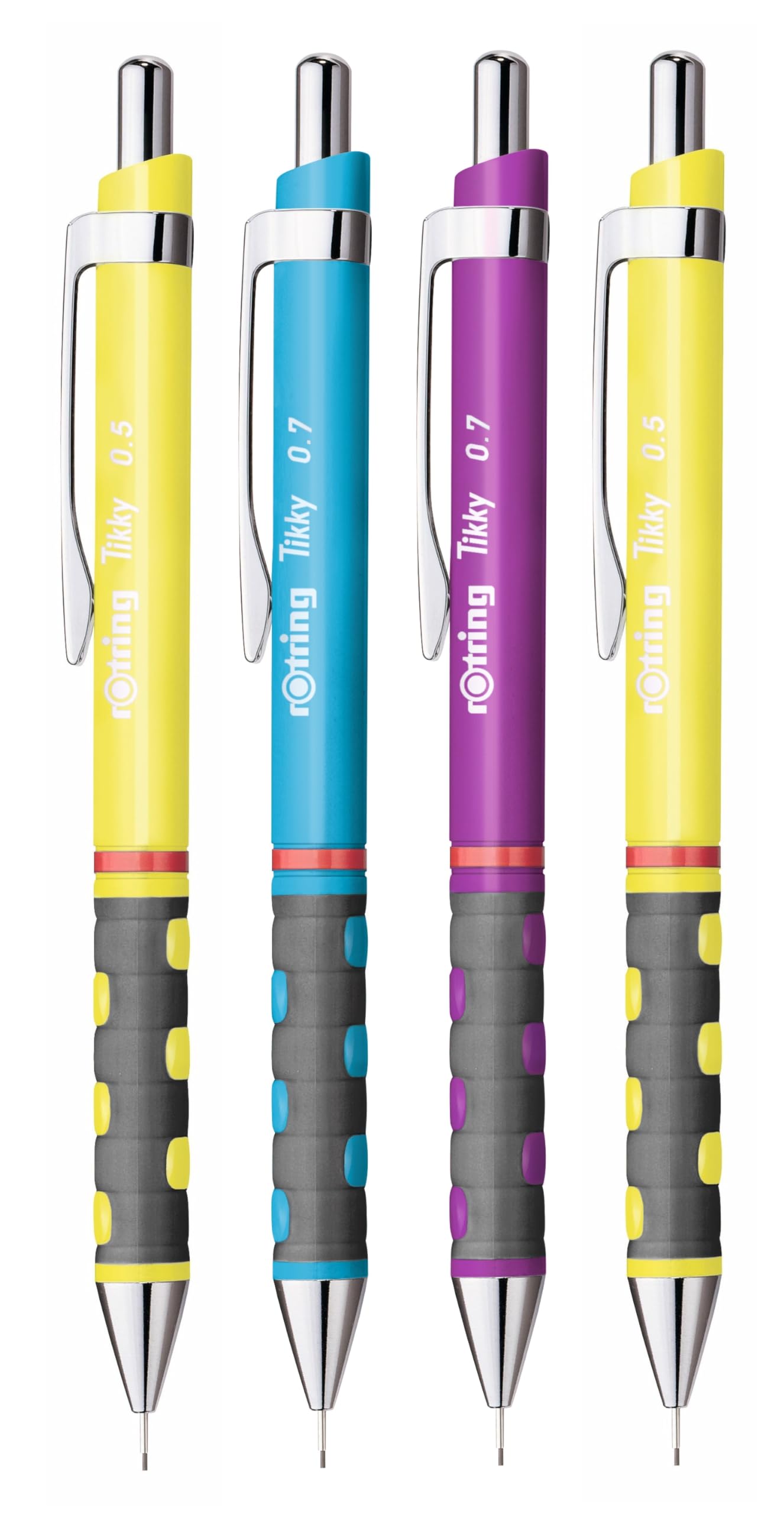 rOtring Tikky Mechanical Pencils - 0.5mm & 0.7mm - HB - Assorted Barrel Colours - Pack of 4