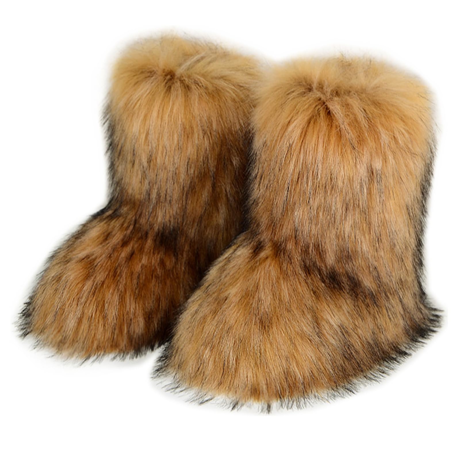 Photo 1 of QMFUR Women's Furry Faux Fur Boots Knee High Snow Boots Fuzzy Fluffy Flat boot Winter Warm Fashion Boots (Brown, adult, women, numeric_10, numeric, us_footwear_size_system, medium)