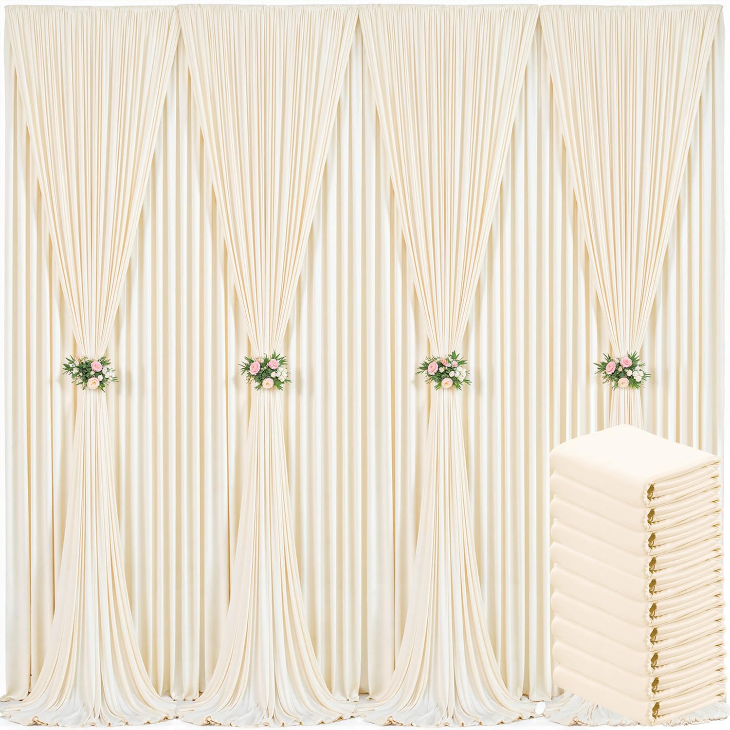 Photo 1 of 10 Panels Champagne Backdrop Curtain for Baby Shower Wrinkle Free 50ft x 10ft Backdrop Drapes Panels for Parties Wedding Bridal Shower Birthday Photo Photography Fabric Background Decoration