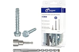 JIT FASTENER 3/8" x 3" Zinc Plated Large Diameter Concrete Screws with Allen Hex Bit Socket and Drill Bit, Use for Secure Anchoring to Masonry, Brick or Block (15-Pack)