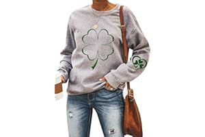 YMING Women's St. Patricks Day Loose Fit Sweatshirt Irish Clover Print Long Sleeve Pullover Shamrock Round Neck Shirt Tops