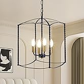 FISGONI Industrial Black Chandelier 4-Light Lantern Pendant Lighting Fixture for Over Table Dining Room Kitchen Island Foyer 