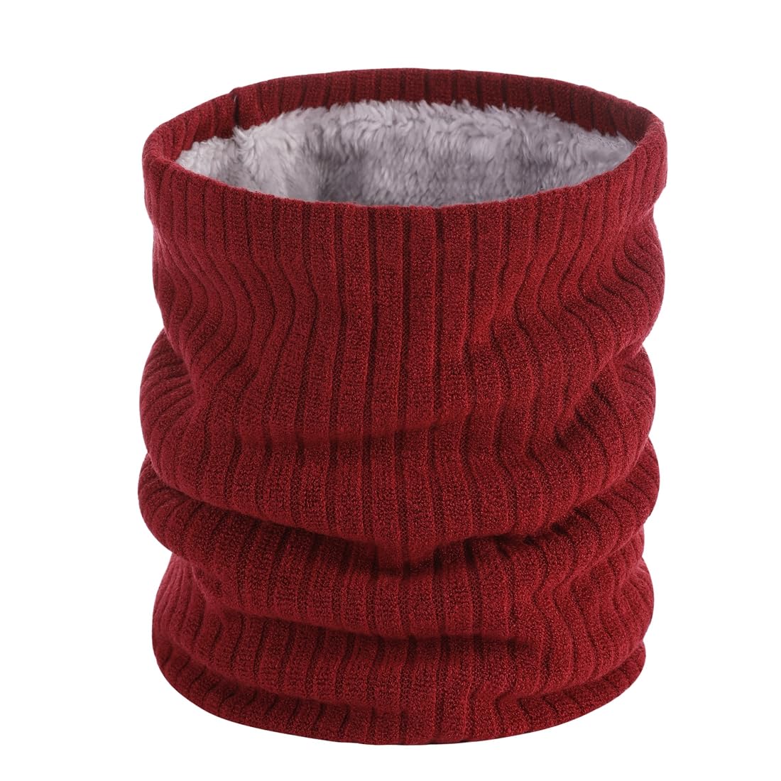 OCTEEN Warmer Neck Gaiter Winter Fleece Windproof Scarves Gaiter Mask For Women Men, Wide Stripe Dark Red, One size