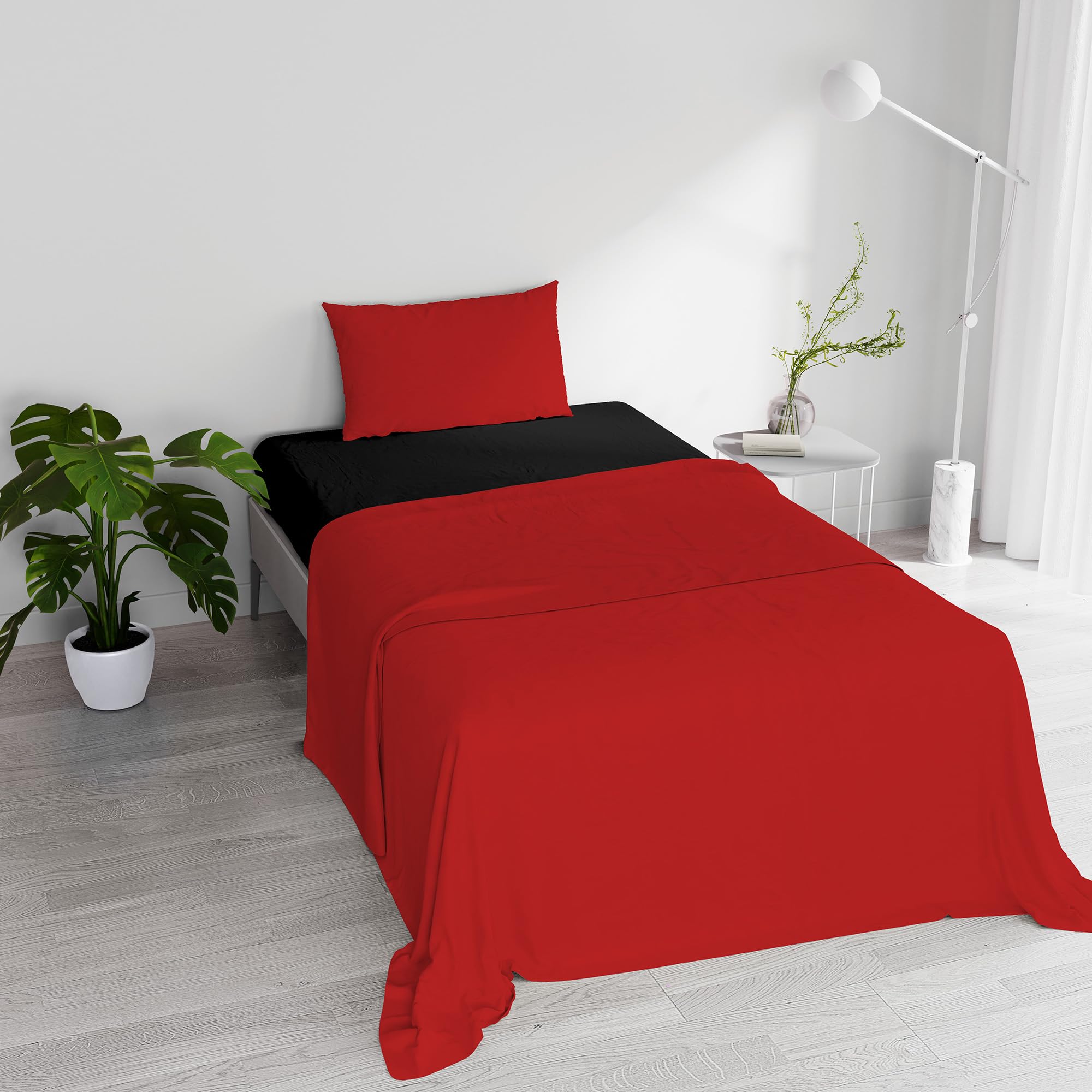 Italian Bed Linen 100% Natural Cotton Bedding Set, Red/Black, Double