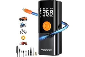 Teffim Tire Inflator Portable Air Compressor, Air Pump for Car Tires with LED Light, Cordless Tire Pump with Pressure Gauge,Tire Inflator for Car, Motorcycle, Bike