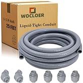 Wocloer Liquid-Tight Conduit, 1-1/4 inch 25 Foot Flexible Non Metallic Electrical Conduit and Connector Kit,With 4 Straight and 2 Angle Fittings