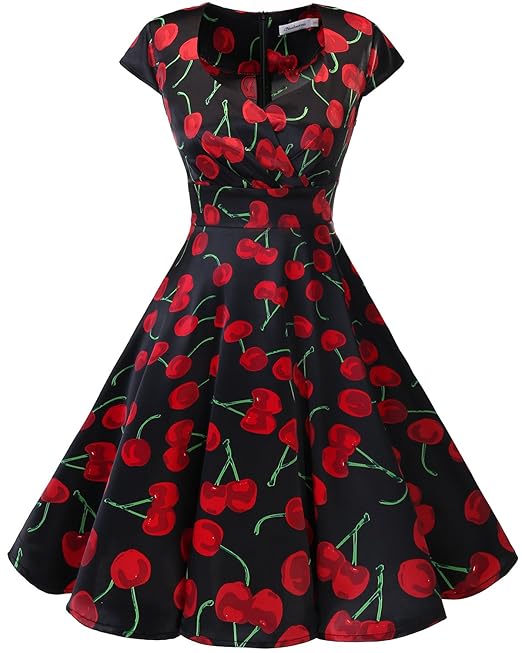 bbonlinedress 1950er Vintage Retro Cocktailkleid Rockabilly V-Ausschnitt Faltenrock