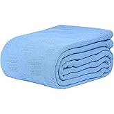 Linteum Textile Hospital Thermal SNAGLESS Spread Blanket, 100% Cotton (74x100 in, Blue)