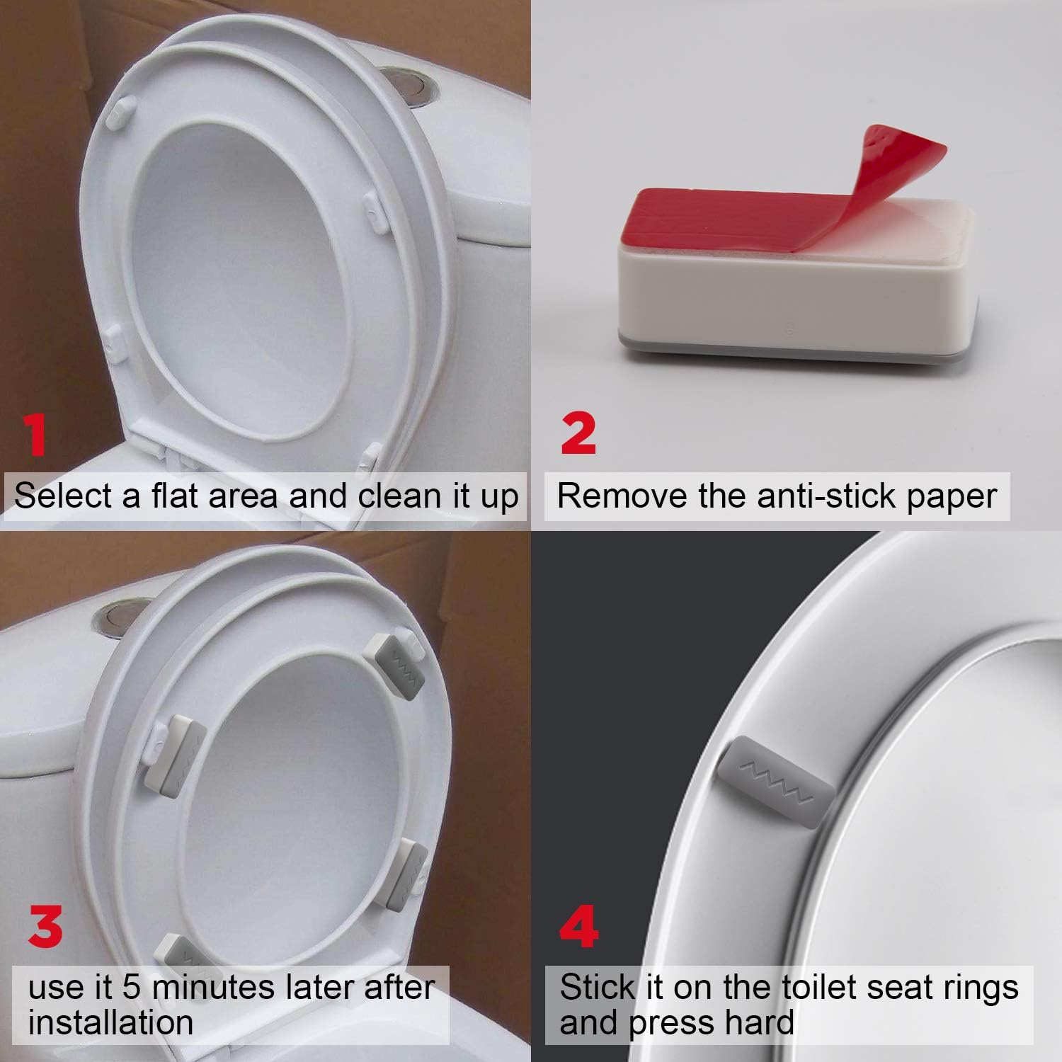 LUTER 8pcs Toilet Seat Bumpers with 8pcs Plastic 5mm Attachments for Heightening The Bumper Toilet Replacement Bumper Kit Universal Toilet Seat Buffer with Strong Adhesive - Image 3