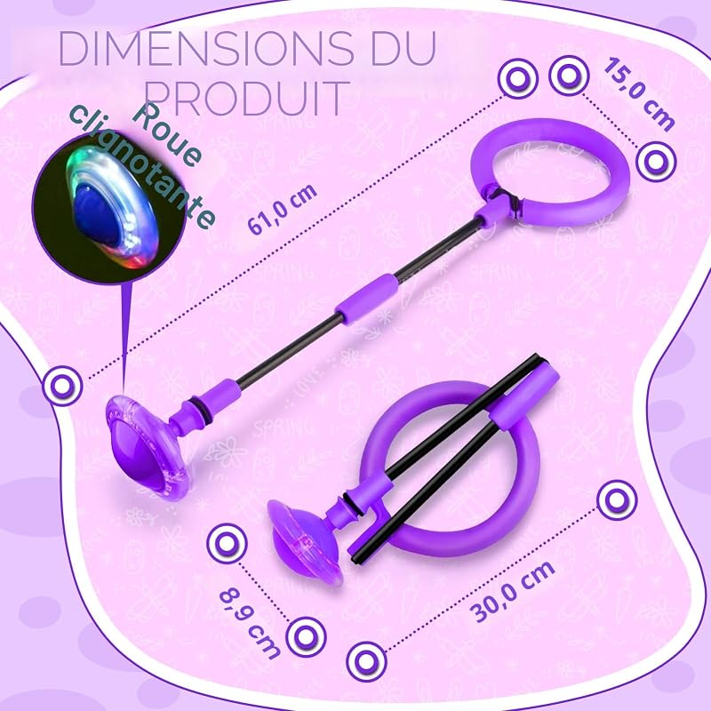 Anneau de Saut d'obstacle Clignotant pour Enfants - Ballon de Saut Pliable - avec Roue Lumineuse - Ballon de Clignotant - pour Filles de 6, 7, 8, 9 et 10 Ans(Violet) — photo 4 sur 7