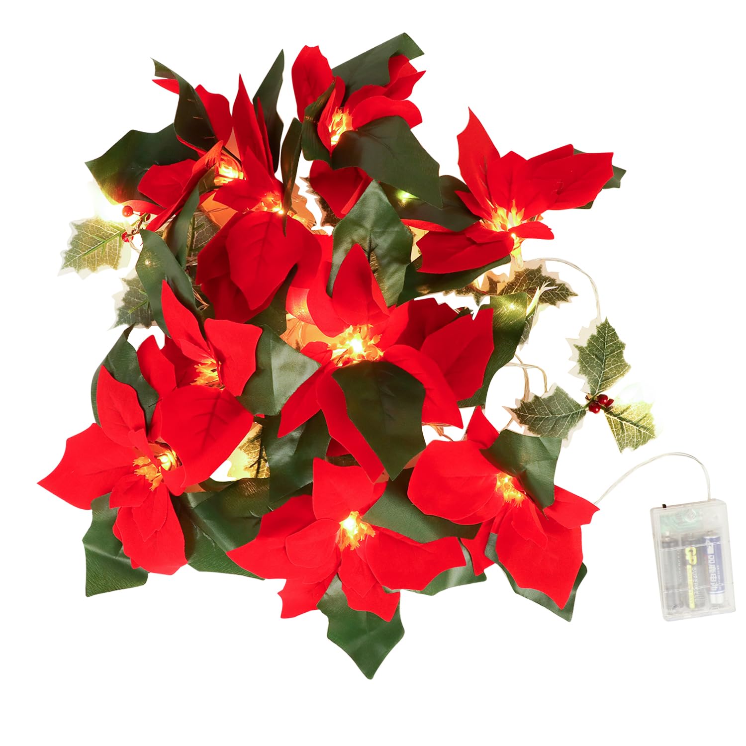 DERAYEE 9.8FT Christmas Garland with 20 LED Lights Christmas Fireplace Garland Xmas Tree Garland for Indoor Home Party Decoration