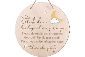 OENIZI 2pcs Wooden Baby Sleeping Hanging Sign Plaque, Do Not Knock Or Ring The Bell, Round Wooden Door Hanger for Baby Room, Nursery, Front Door, Door Knob Decor (Cicle)