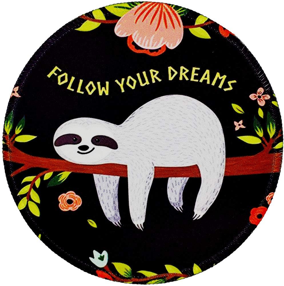 BOSOBO Mouse Pad, Round Sloth Mousepad, Cute Mouse Pad with Designs, Small Non-Slip Rubber Mouse Mat with Stitched Edges, Customized Mouse Pad for Women Girls Office Computer Laptop, 7.9 x 7.9 Inch