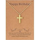 Lcherry Cross Birthtone Necklace for Women Birthday Christmas Gift for Her Confirmation Baptism Cross Pendant Religious Jewelry