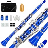 EASTROCK Bb Flat Clarinet - Nickel Keys, Blue, Beginner with Hard Case and Cleaning Kit