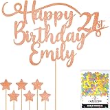 Cakeshop Personalised Happy Birthday Glitter Cake Topper Rose Gold Name Age
