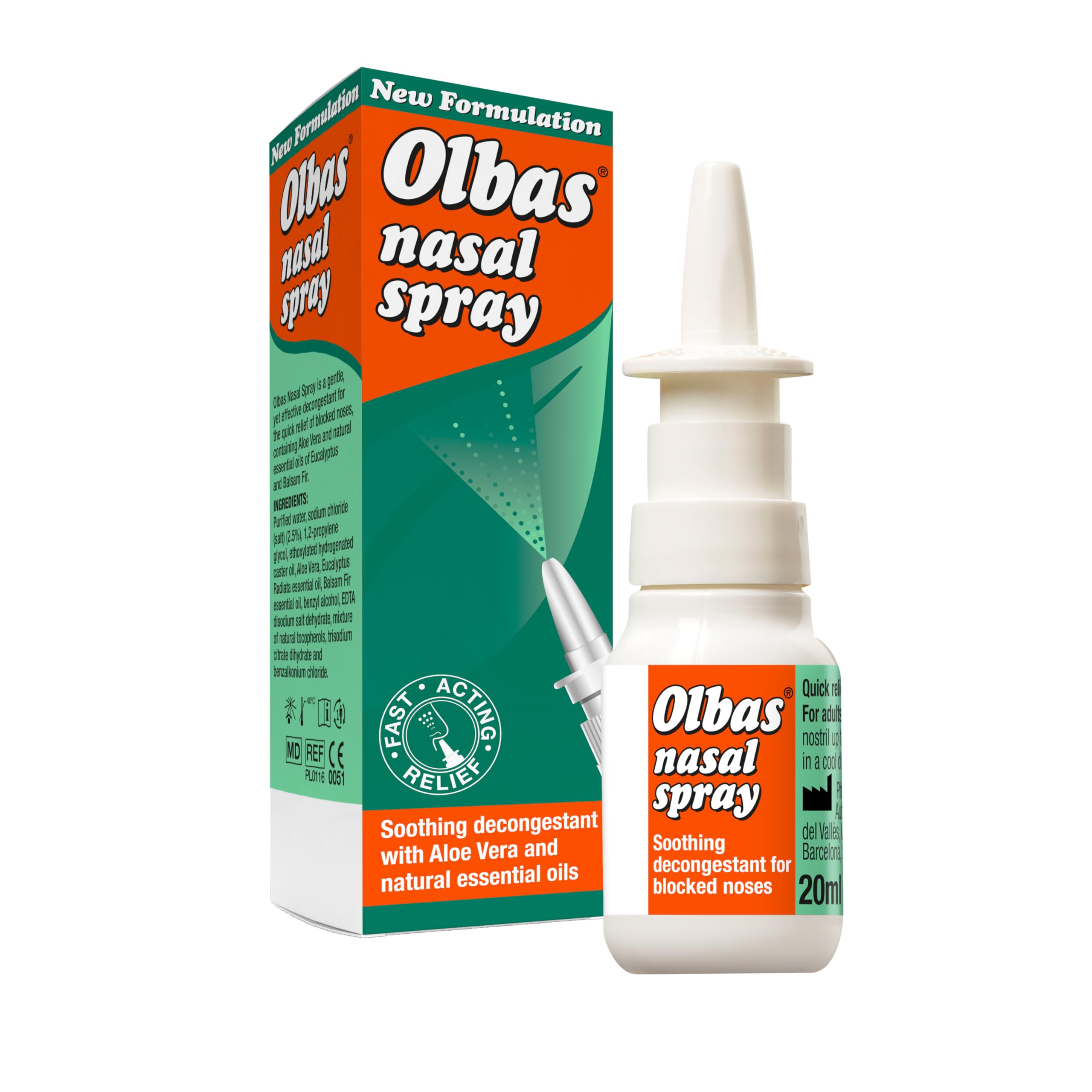 Olbas Nasal Spray - Fast Acting Relief - Soothing Decongrestant For Blocked Noses - 20ml