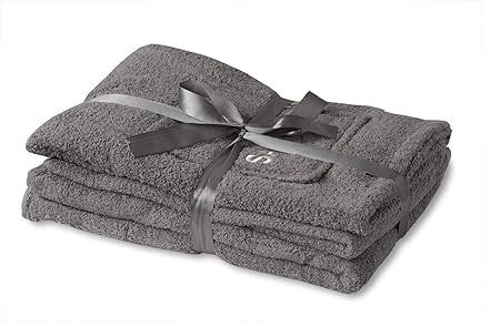 EXKLUSIV HEIMTEXTIL Sauna Set 3-Teilig Frottee Saunakilt mit Knöpfen Saunatuch Saunahandtuch Herren anthrazit