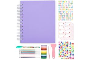 HEAROO Kids Scrapbook Self Adhesive Photo Album 25 Pages Hard Cover DIY Photo Album for Instant Camera Print Paper with DIY Accessories (Purple)
