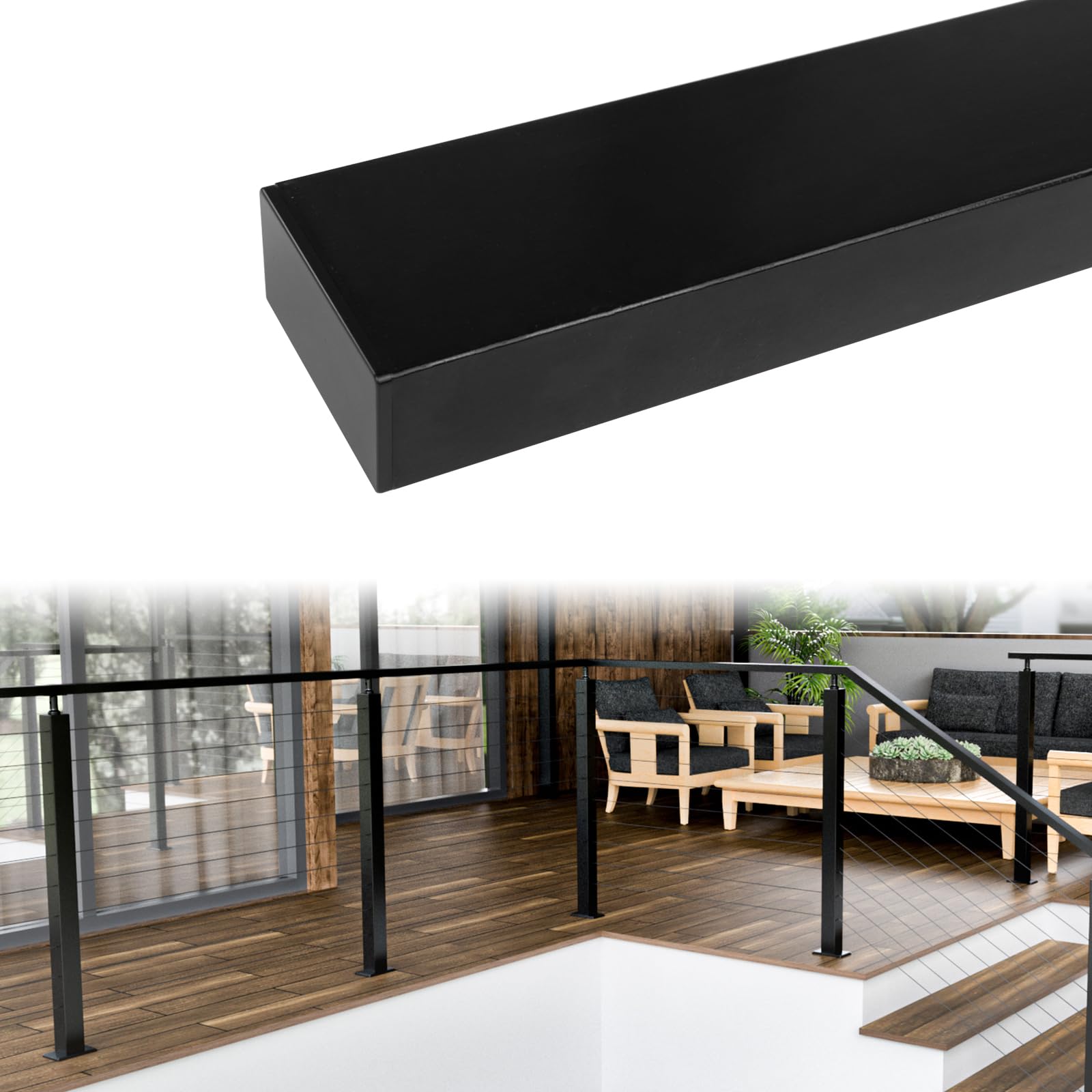 Photo 1 of Muzata 6'6" Aluminum Black Cable Railing Handrail Rectangular Handrail for Cable Railing System Top Rail Deck Stair Indoor Outdoor Length Adjustable with Paper User Guide HL10 BPA
