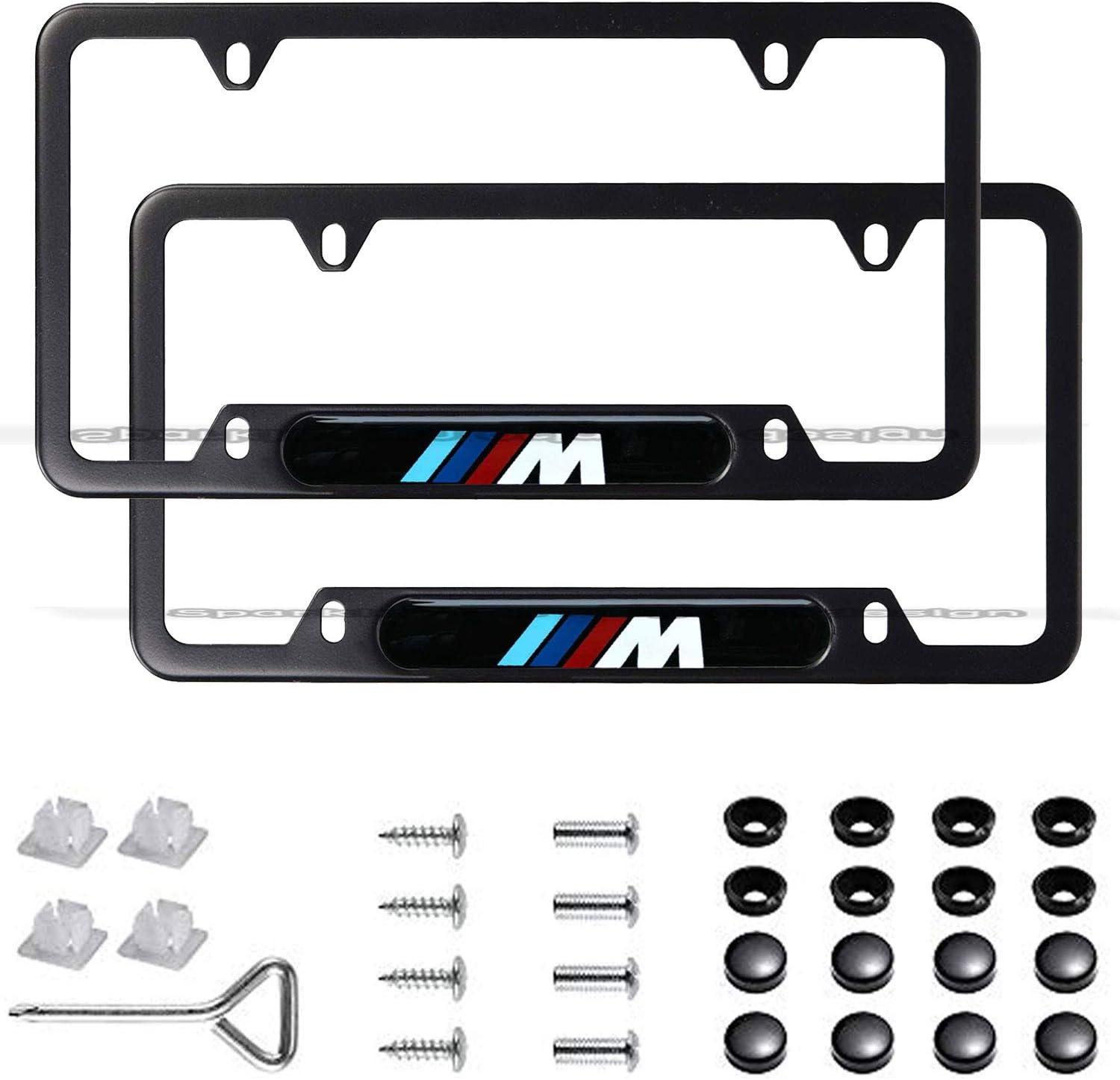 2pcs Newest Matte Aluminum Alloy M Logo License Plate Frame, with Screw Caps Cover Set Suit，Applicable to US Standard car License Frame,for BMW M.