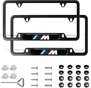 2pcs Newest Matte Aluminum Alloy M Logo License Plate Frame, with Screw Caps Cover Set Suit，Applicable to US Standard car License Frame,for BMW M.