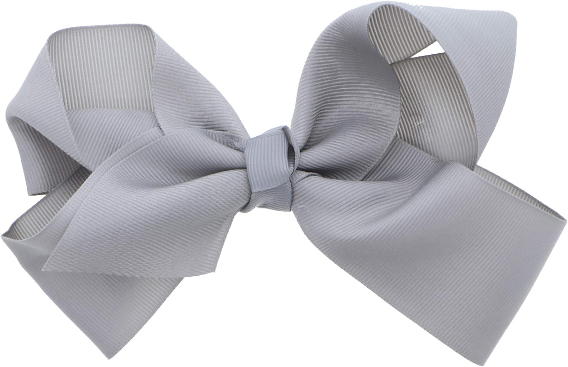 5.5 Inch Grosgrain Hair Bow Clip For Woman And Girls (Grey)