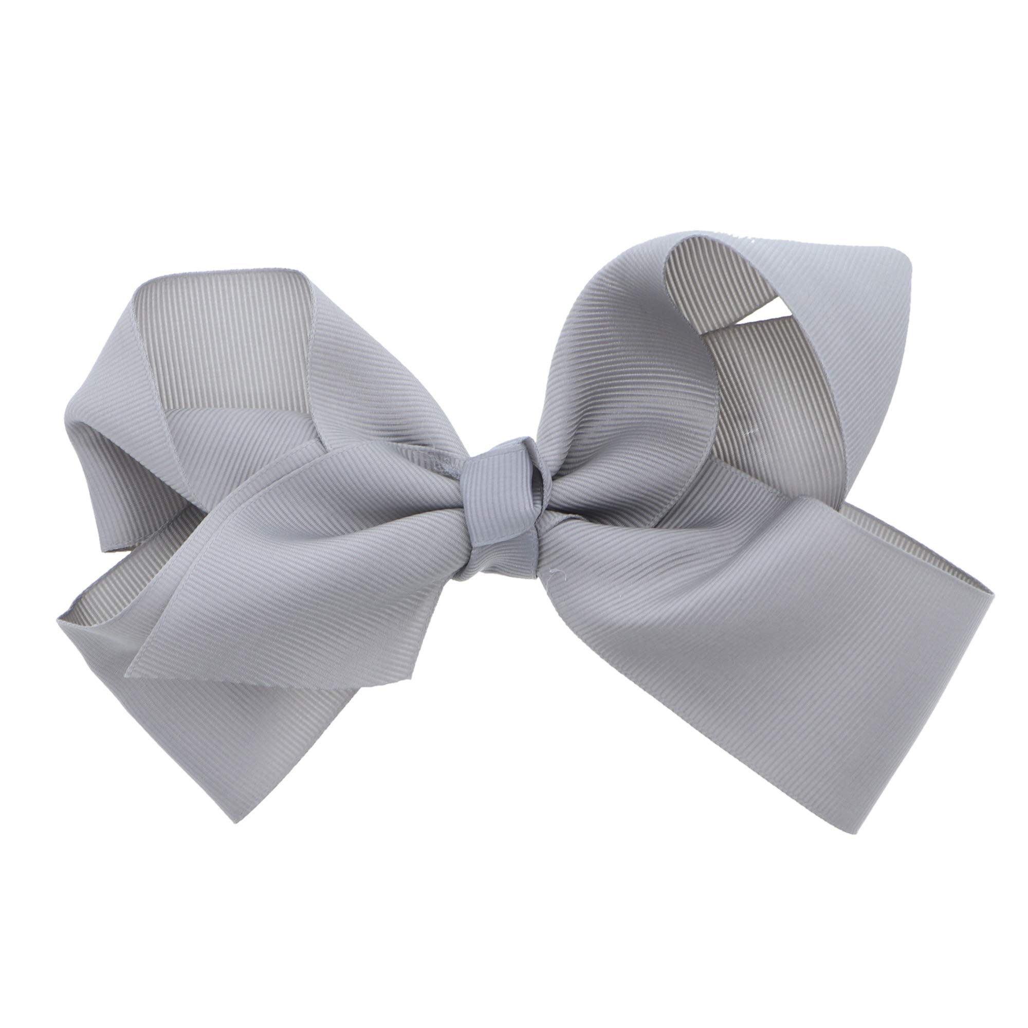 5.5 Inch Grosgrain Hair Bow Clip For Woman And Girls (Grey)