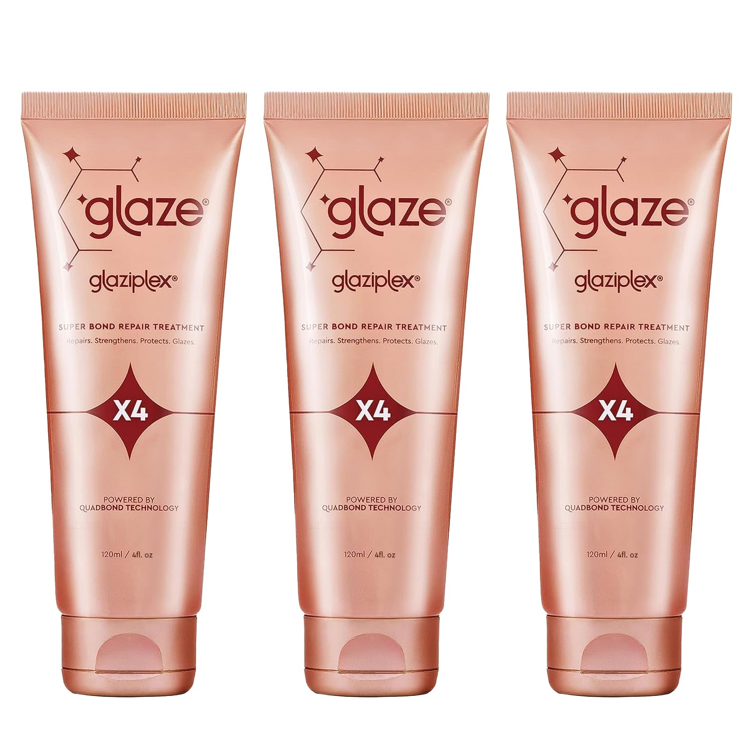 Glaze GlaziPlex Super Bond Repair Treatment, 120ml 3 Pack. 4-in-1 Deep Conditioning Hair Mask - Repairs Heat, Chemical, Colour and Styling Damage - For Dry Damaged Hair Works in 4 Minutes