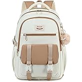 School Backpack for Teen Girls College Backpacks for Women Students Bookbag Large 15.6 Inch Laptop Bags Kids Kindergarten Elementary Middle School Bag Anti Theft Daypack Travel Back Pack Beige