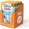 INABA Churu Rolls for Dogs, Grain-Free, Soft/Chewy Baked Chicken Wrapped Churu Filled Dog Treats, 0.42 Ounces Each Stick| 48 Stick Treats Total (8 Sticks per Pack), Chicken with Cheese Recipe