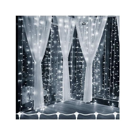 3M x 3M 300 LED Lichterkette Vorhang Leuchtvorhang, Mit 15 Schlaufen, 8 Modi, Verknüpfbar, für Weihnachten, Party, Hochzeit, 