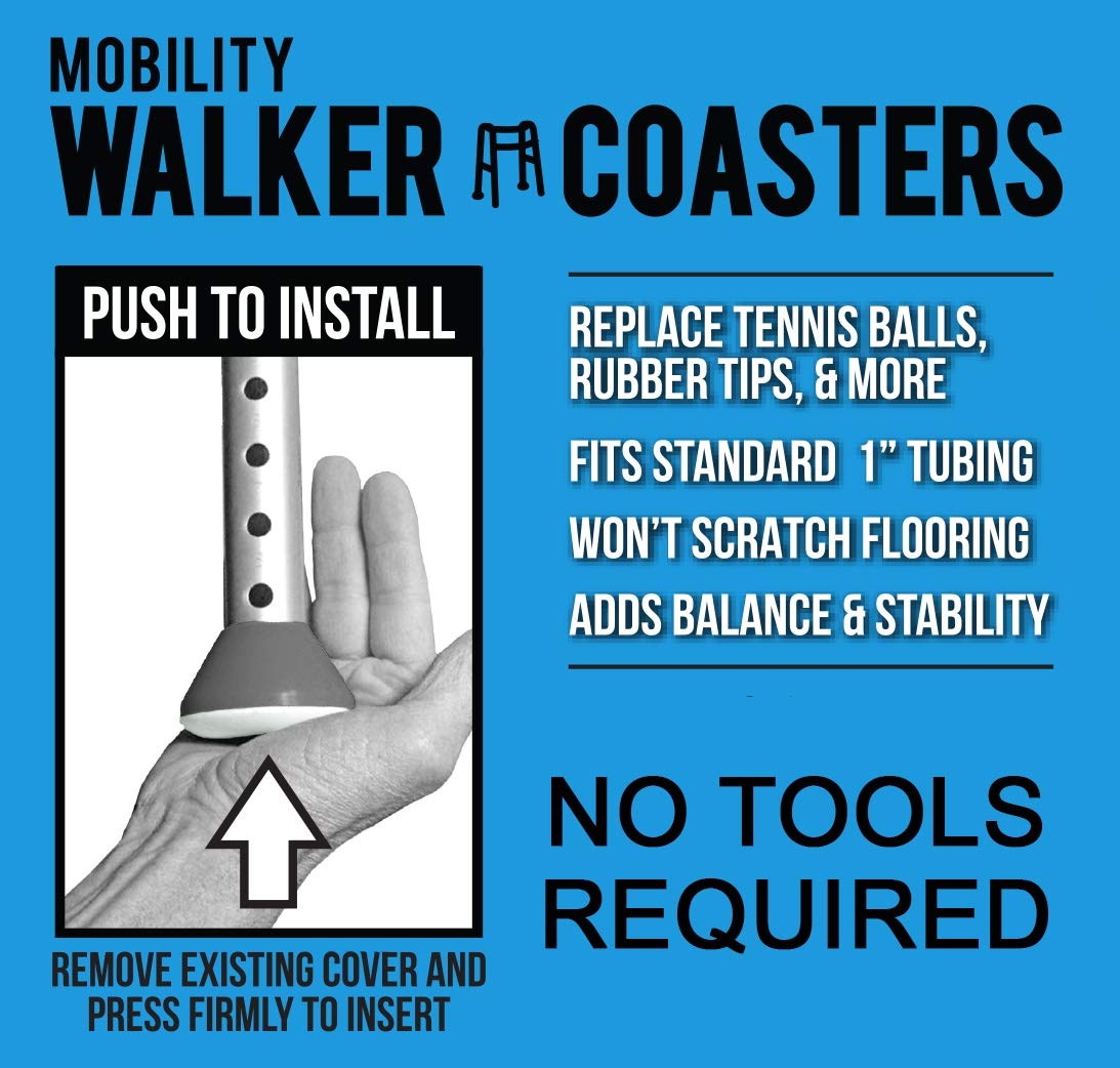 Easy To Use Products | Walker Coasters | Longer Lasting More Durable Tennis Ball Alternative | Glides Easily Over Hard Surfaces | 2 Count | Storm Gray