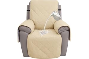 hyha 100% Waterproof Recliner Chair Covers, Non Slip Recliner Cover, Recliner Covers That Stay in Place, Reclining Slipcovers with Pocket, Furniture Protector for Pets, Dog (23.6", Beige)