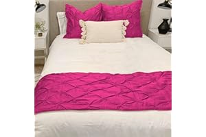 KBC linen Bed Runner 100% Cotton 800 Thread Count Pinch Pleated Bed Runner Solid, Easy Care Decorative Bed Scarf, 1 Piece Pinch Pleated Bed Runner, Queen Size (88"X20") Hot Pink
