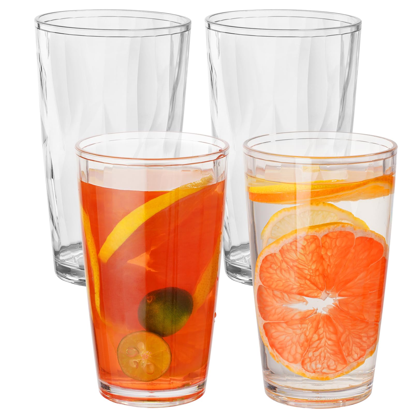 Chuboir 490ml Plastic Drinking Glasses, Set of 4 Stackable Clear Acrylic Tumbler Glasses, Reusable Unbreakable Plastic Cups for Camping, Picnics, Party or Everyday Use