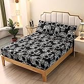 SDIII Gothic Skull Queen Fitted Sheet with 2 Pillowcases, Not Including Flat Sheet, Soft Microfiber Deep Pocket Halloween Goth Bedroom Decor Queen