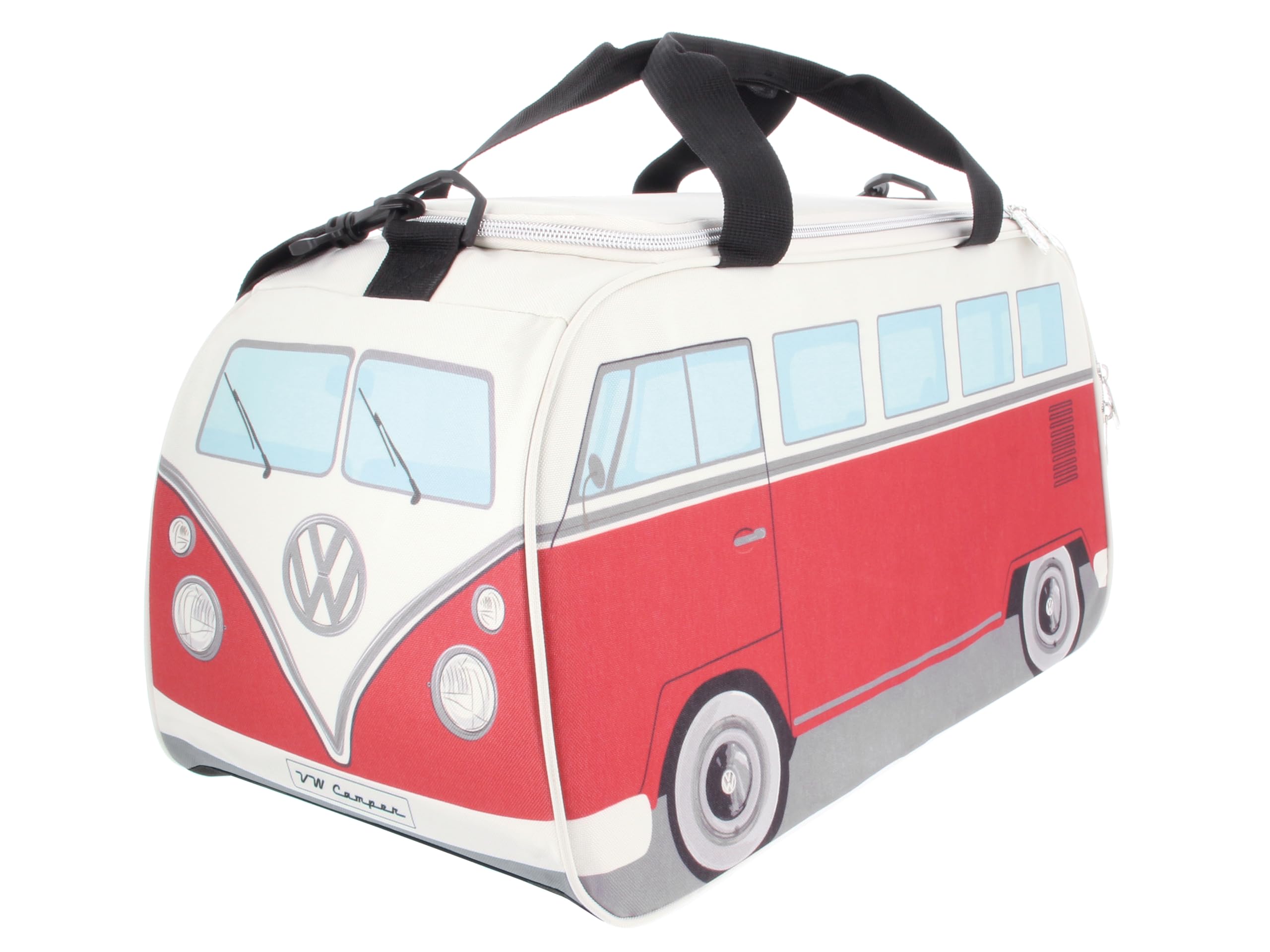 BRISA VW Collection - Volkswagen Retro Sport Shoulder Fitness Bag Duffel in T1 Bus Campervan Shape (Small/Classic Bus/Red & Beige)