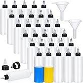 Honeydak 30 Pcs 8.5 oz Boston Plastic Squeeze Bottles for Sauce, Empty Condiment Dispenser with Twist Cap and 2 Funnel Ideal for Ketchup, Dressings, BBQ, Crafts(8.5 oz,White and Black)