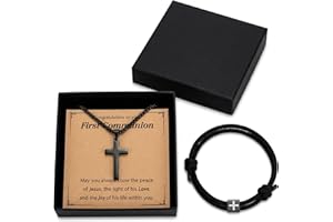First Communion Gifts for Boys, Cross Necklace and Bracelet Baptism Gift, Black 1st Confirmation Gifts for Boys Girls for Easter Gift Confirmation Decorations
