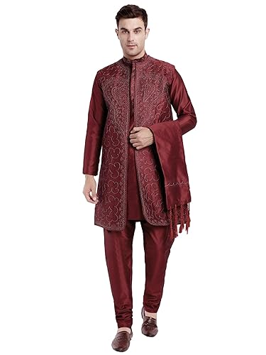 SKAVIJ Herren Kurta Pyjama Set - Kunstseide Festlichkleidung Für Diwali